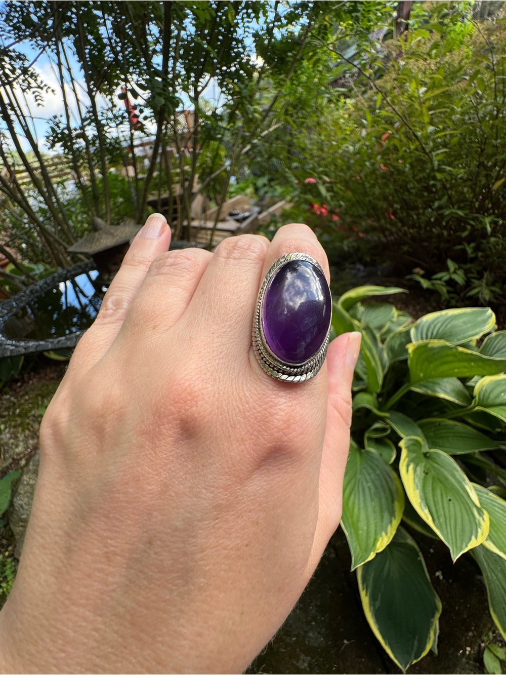 Giant Sterling Silver Purple amethyst Oval Stone Statement Ring